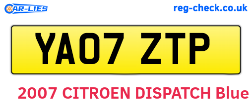 YA07ZTP are the vehicle registration plates.
