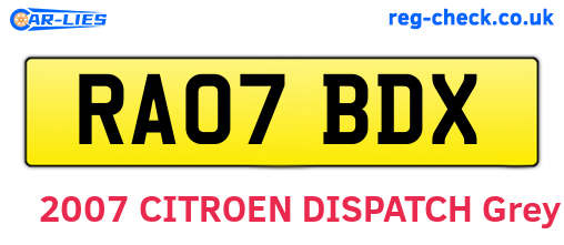 RA07BDX are the vehicle registration plates.