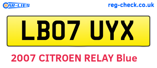 LB07UYX are the vehicle registration plates.