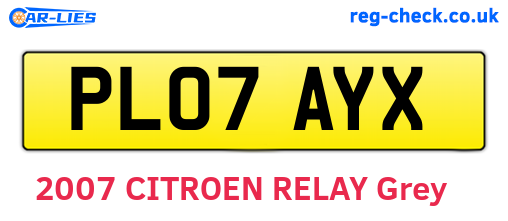 PL07AYX are the vehicle registration plates.