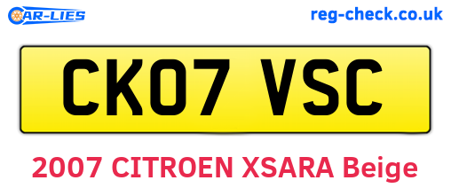 CK07VSC are the vehicle registration plates.