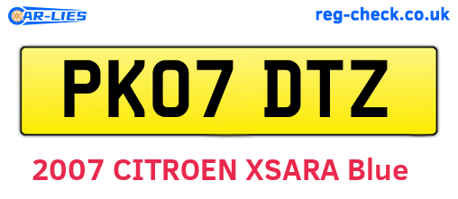 PK07DTZ are the vehicle registration plates.