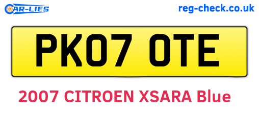 PK07OTE are the vehicle registration plates.