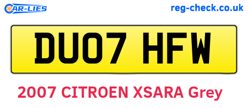 DU07HFW are the vehicle registration plates.