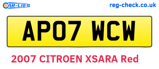 AP07WCW are the vehicle registration plates.