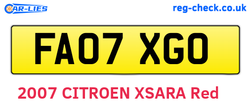 FA07XGO are the vehicle registration plates.