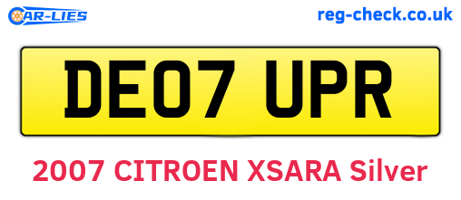 DE07UPR are the vehicle registration plates.