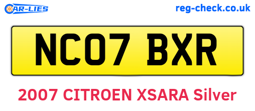 NC07BXR are the vehicle registration plates.