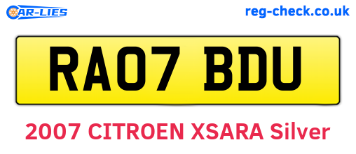 RA07BDU are the vehicle registration plates.