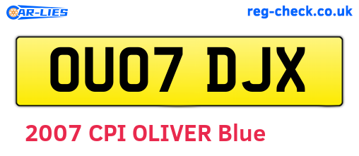 OU07DJX are the vehicle registration plates.