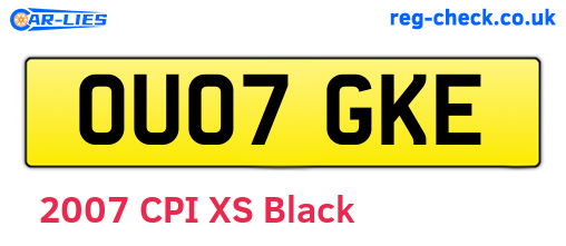 OU07GKE are the vehicle registration plates.