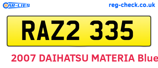 RAZ2335 are the vehicle registration plates.