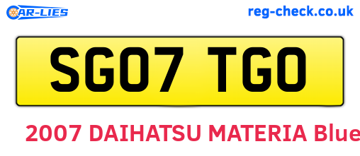 SG07TGO are the vehicle registration plates.