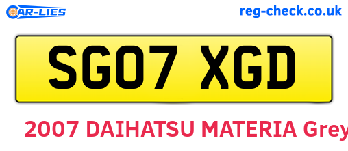 SG07XGD are the vehicle registration plates.