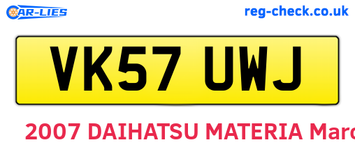 VK57UWJ are the vehicle registration plates.