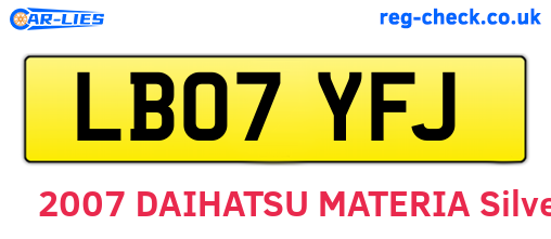 LB07YFJ are the vehicle registration plates.