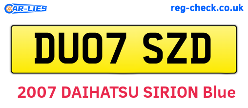 DU07SZD are the vehicle registration plates.
