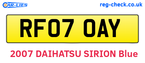 RF07OAY are the vehicle registration plates.