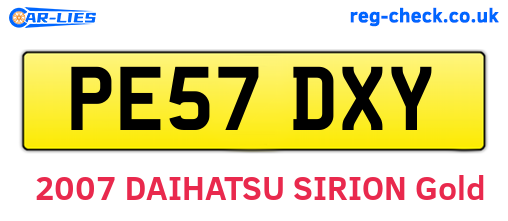 PE57DXY are the vehicle registration plates.