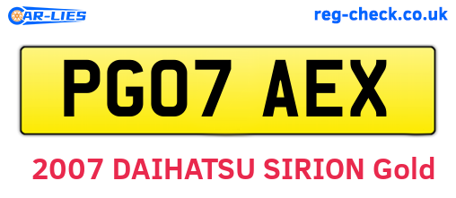 PG07AEX are the vehicle registration plates.