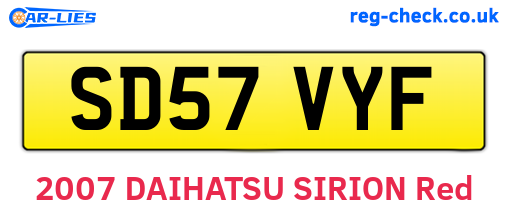 SD57VYF are the vehicle registration plates.