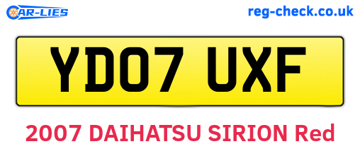 YD07UXF are the vehicle registration plates.