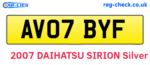 AV07BYF are the vehicle registration plates.