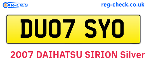 DU07SYO are the vehicle registration plates.