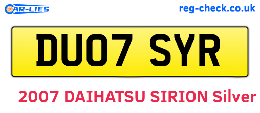 DU07SYR are the vehicle registration plates.