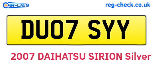 DU07SYY are the vehicle registration plates.