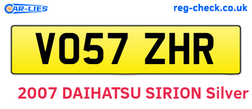 VO57ZHR are the vehicle registration plates.