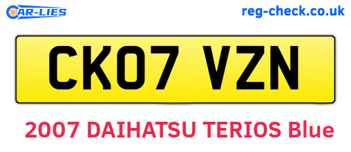 CK07VZN are the vehicle registration plates.