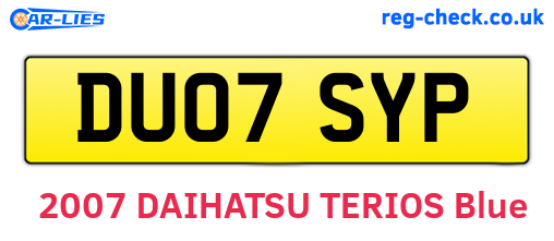 DU07SYP are the vehicle registration plates.