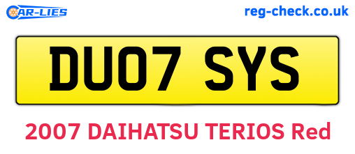 DU07SYS are the vehicle registration plates.