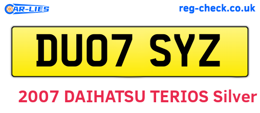 DU07SYZ are the vehicle registration plates.