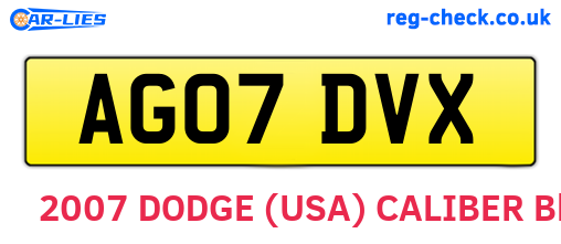 AG07DVX are the vehicle registration plates.