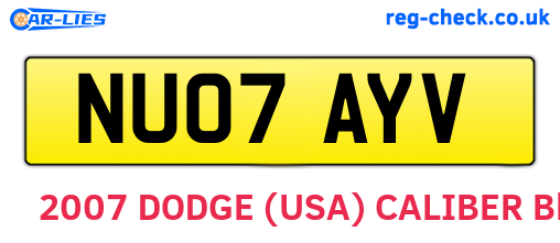 NU07AYV are the vehicle registration plates.