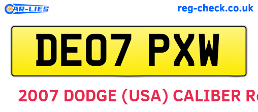 DE07PXW are the vehicle registration plates.
