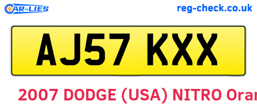 AJ57KXX are the vehicle registration plates.