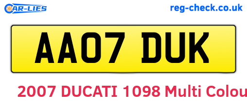 AA07DUK are the vehicle registration plates.