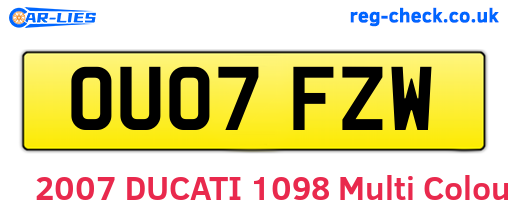 OU07FZW are the vehicle registration plates.