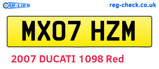 MX07HZM are the vehicle registration plates.
