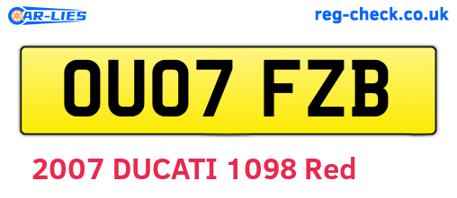 OU07FZB are the vehicle registration plates.