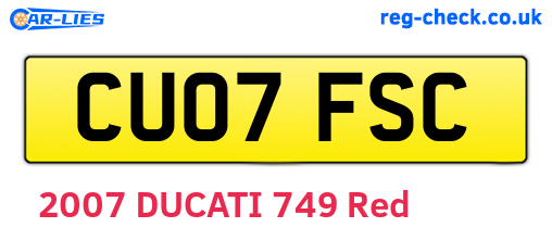 CU07FSC are the vehicle registration plates.
