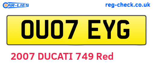 OU07EYG are the vehicle registration plates.