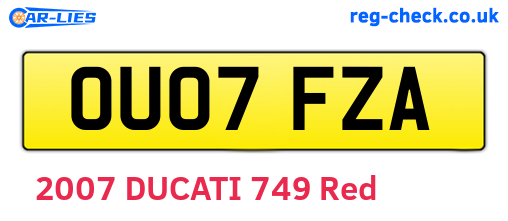 OU07FZA are the vehicle registration plates.
