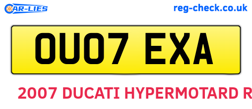 OU07EXA are the vehicle registration plates.