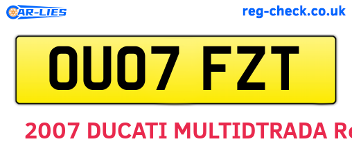 OU07FZT are the vehicle registration plates.