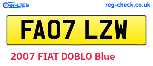 FA07LZW are the vehicle registration plates.
