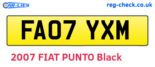FA07YXM are the vehicle registration plates.